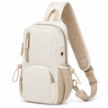 Mochila bandolera 32 x 18 x 8 cm de tejido beige con bolsillos y correa ajustable