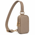 Bolso bandolera 12 x 5 x 19 cm de piel sintética topo con doble cremallera para móvil