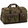 Bolsa de viaje 50 x 25 x 30 cm de lona verde y cuero marrón con bolsillos y correa ajustable