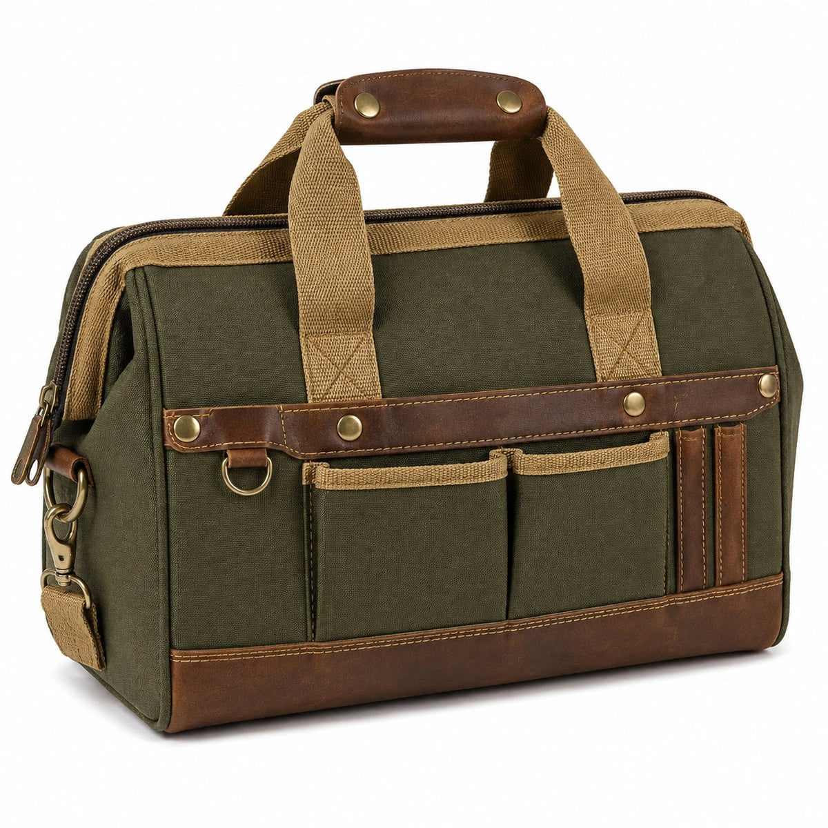 Bolso de viaje 40 x 18 x 28 cm de lona verde con detalles de piel sintética estilo vintage