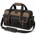 Bolso de viaje 43 x 16 x 30 cm de lona negro y marrón con bandolera y múltiples bolsillos