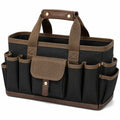 Bolsa organizadora de herramientas 40 x 20 x 28 cm de lona negra y marrón con bolsillos exteriores