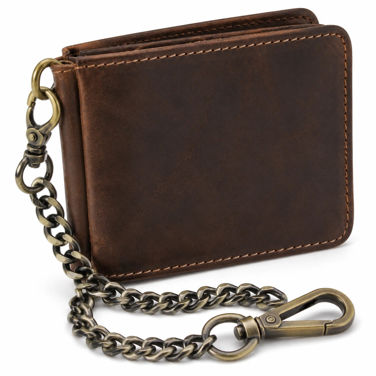 Cartera con cadena 12 x 9 x 2 cm de cuero marrón estilo plegable