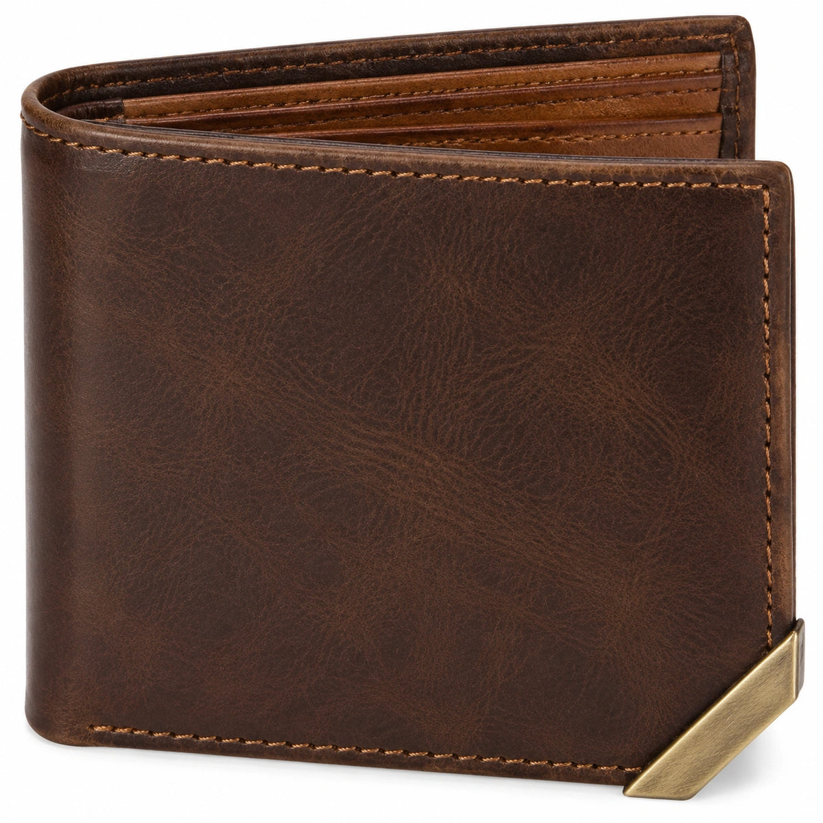 Cartera plegable de cuero marrón 12 x 10 x 2 cm - tarjetero compacto