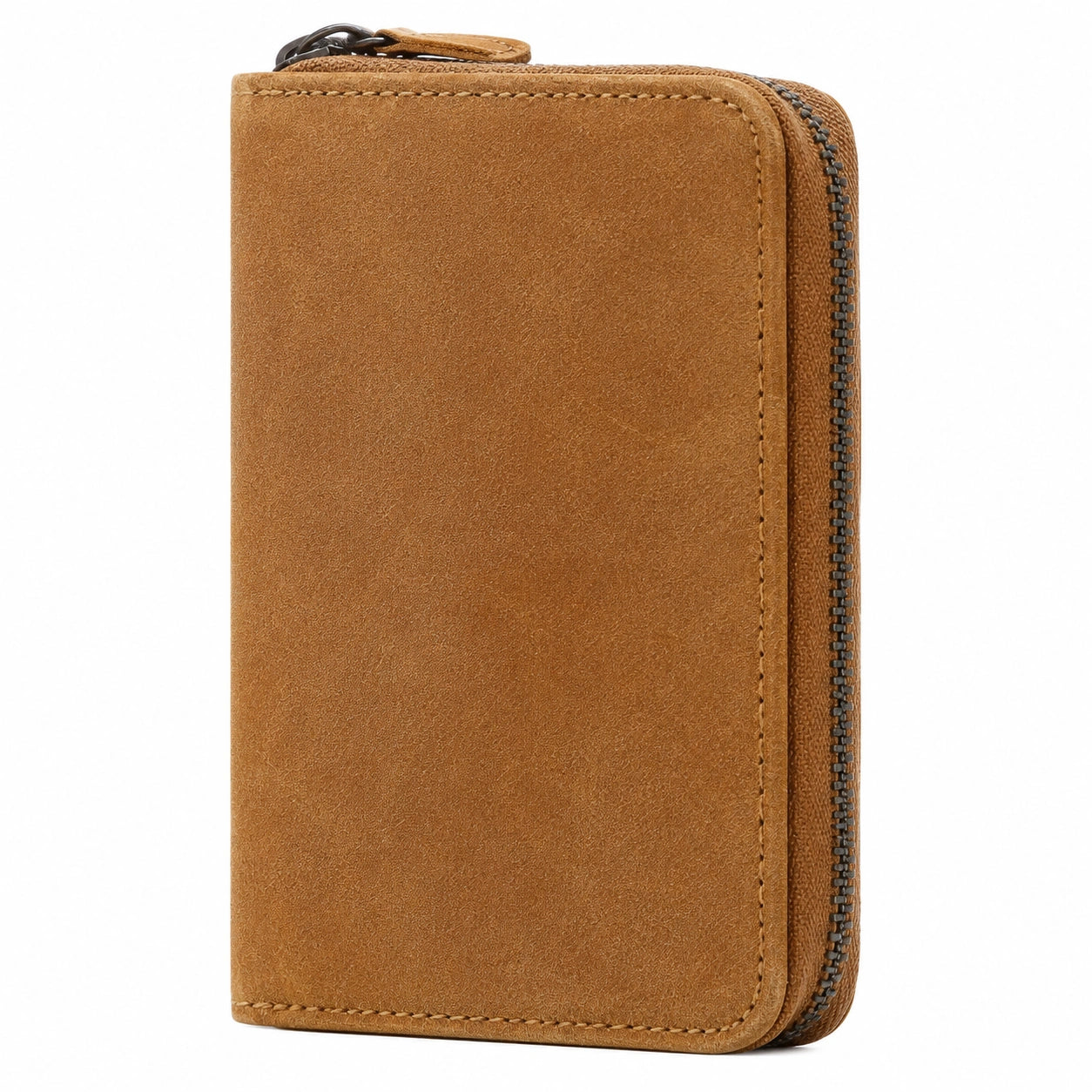 Cartera con cremallera 12 x 9 x 2 cm de material sintético marrón estilo compacto