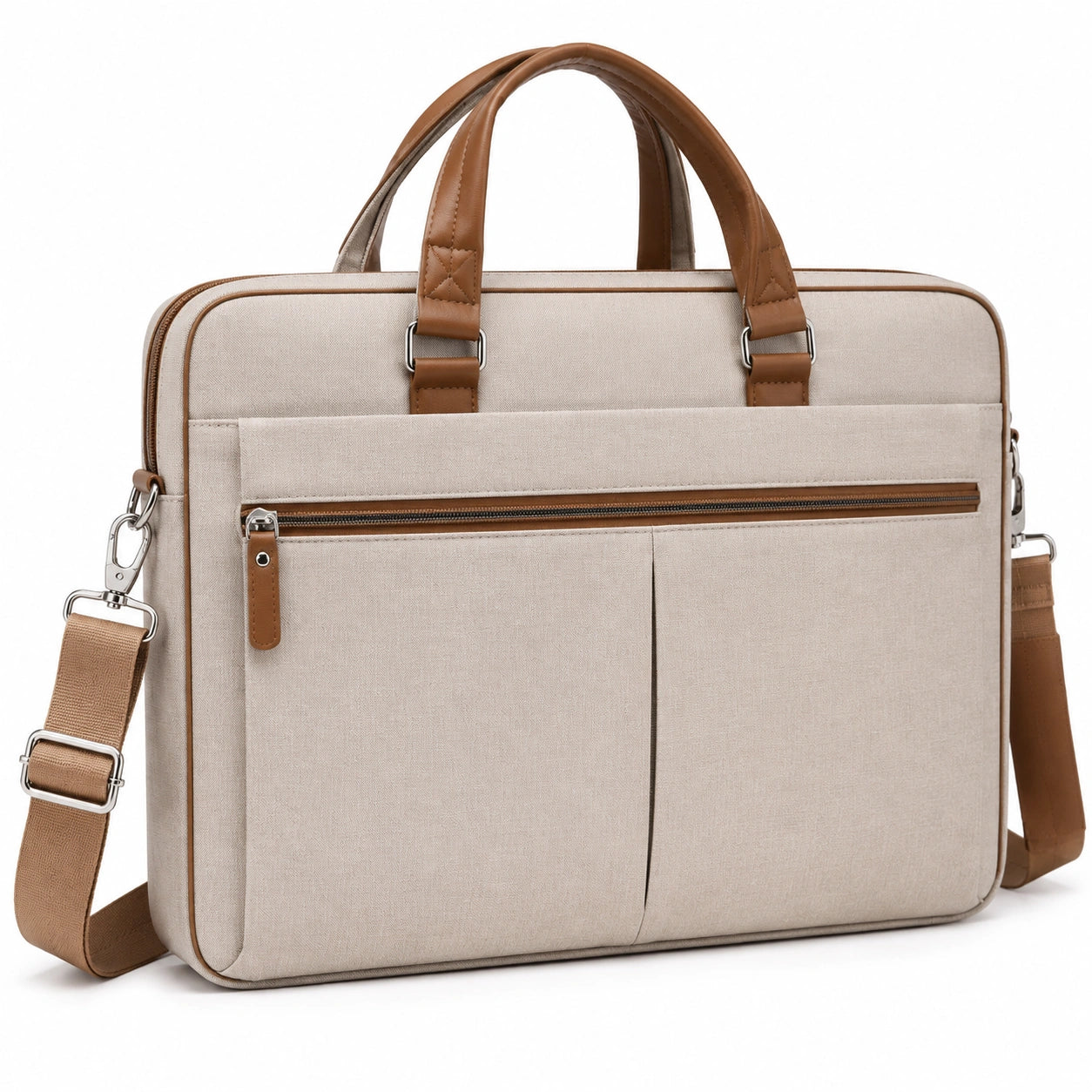 Bolso para portátil 40 x 30 x 8 cm de tela beige y piel sintética con correa ajustable