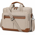 Bolso para portátil 42 x 12 x 31 cm de tejido beige y detalles marrones con bandolera ajustable