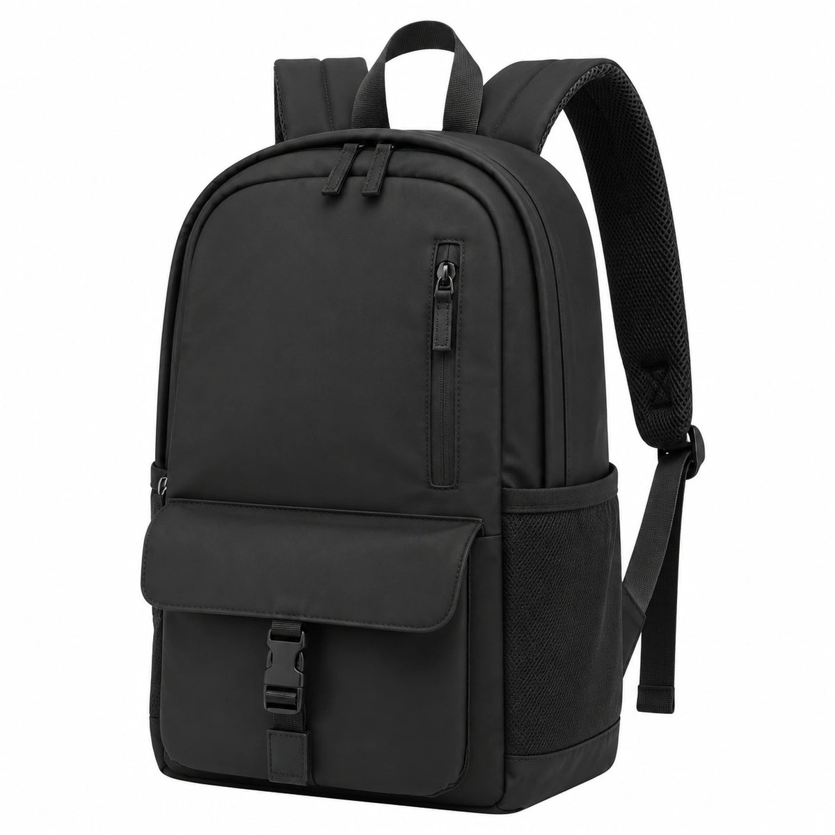 Mochila 30 x 15 x 45 cm de tejido sintético negro con bolsillos para uso diario