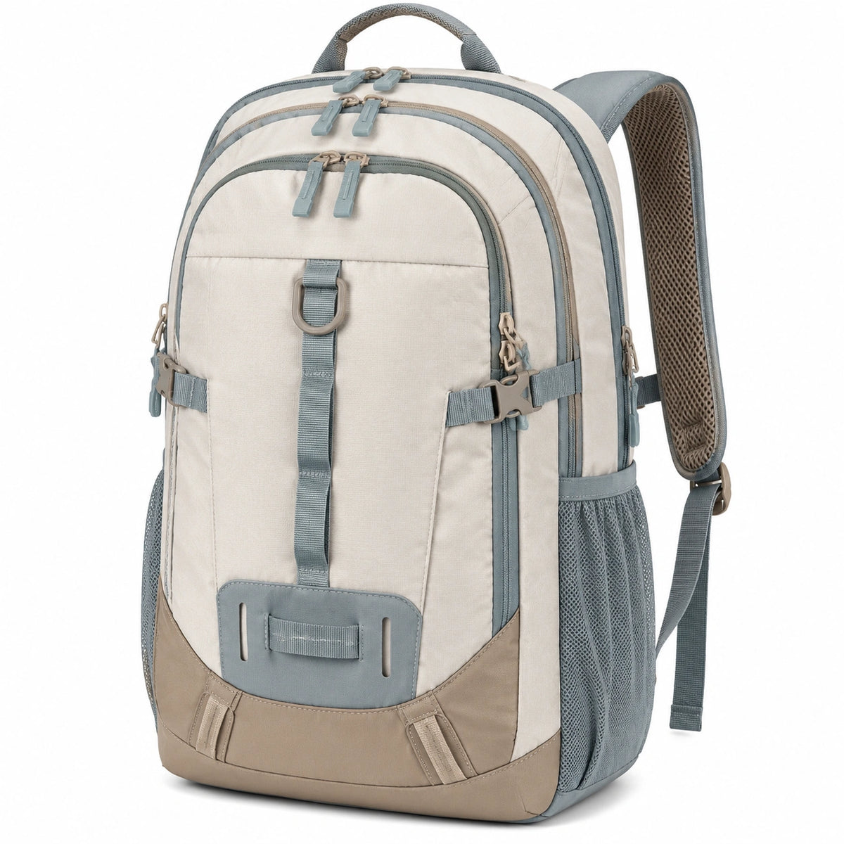 Mochila 32 x 20 x 48 cm de poliéster beige y gris para uso diario con compartimentos