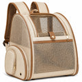 Mochila transportín para mascotas 42 x 30 x 40 cm de tejido beige y marrón con malla transpirable