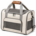 Transportín para mascotas 45 x 30 x 30 cm de tejido beige y gris con malla y correa ajustable